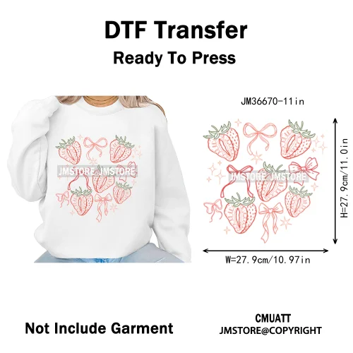 Boho Coquette Floral Strawberry Festival Vibes Summer Fruit Iron on DTF Thermal Transfer Sticker Ready to Press for Clothes Bags