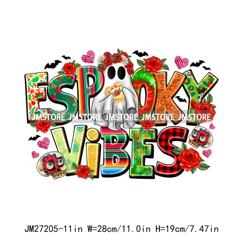 Spanish Espooky Vibes Latina Pantasmas Mexican Halloween Conchas Cucuys Aqui Espantan DTF Iron On Transfers Stickers For Hoodies