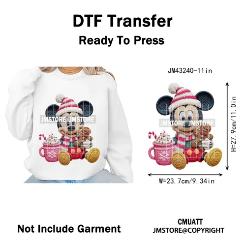 Hot Cocoa Coffee Lover Cartoon Faux Yarn Christmas Xmas Iron on Washable DTF Transfers Stickers Ready to Press for Sweatshirts