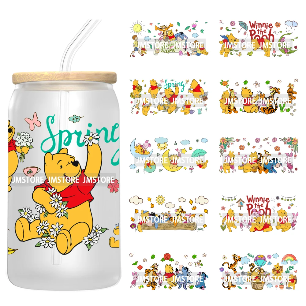 Lovely Cartoon Bear Characters 16OZ UV DTF Cup Wraps Ready To Apply Waterproof Transfer Stickers For Libbey Glass Can Tumbler