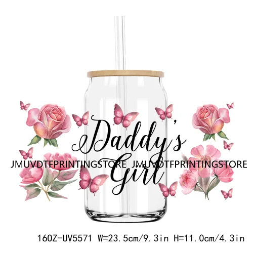 Daddy's Girl 16OZ UV DTF Cup Wrap Transfers Stickers Father's Day Custom Durable Waterproof Logo For Libbey Glass Can Best Dad