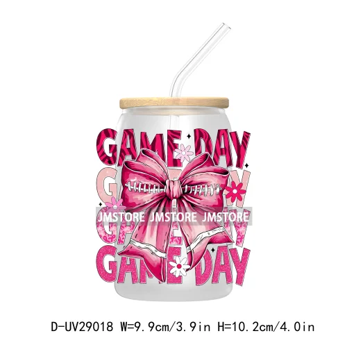 Football Pink Out Breast Cancer Awareness UV DTF Transfer Stickers Decals For Libbey Cold Cups Mugs Tumbler Coquette Bow Ribbon