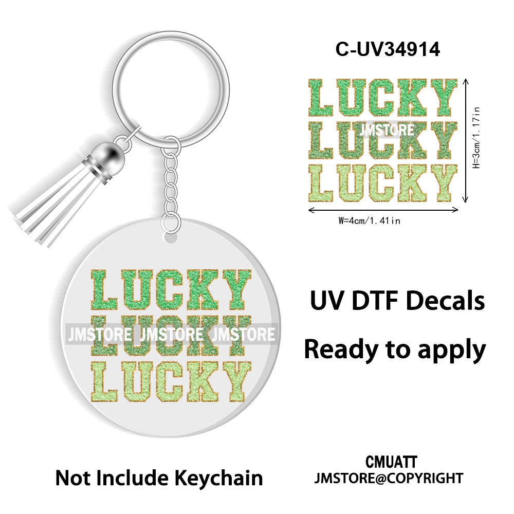 Sparkly Faux Sequin St Patricks Day Coquette Glitter Lucky Charm WaterProof UV DTF Sticker For Round Circle Keychain Keyring