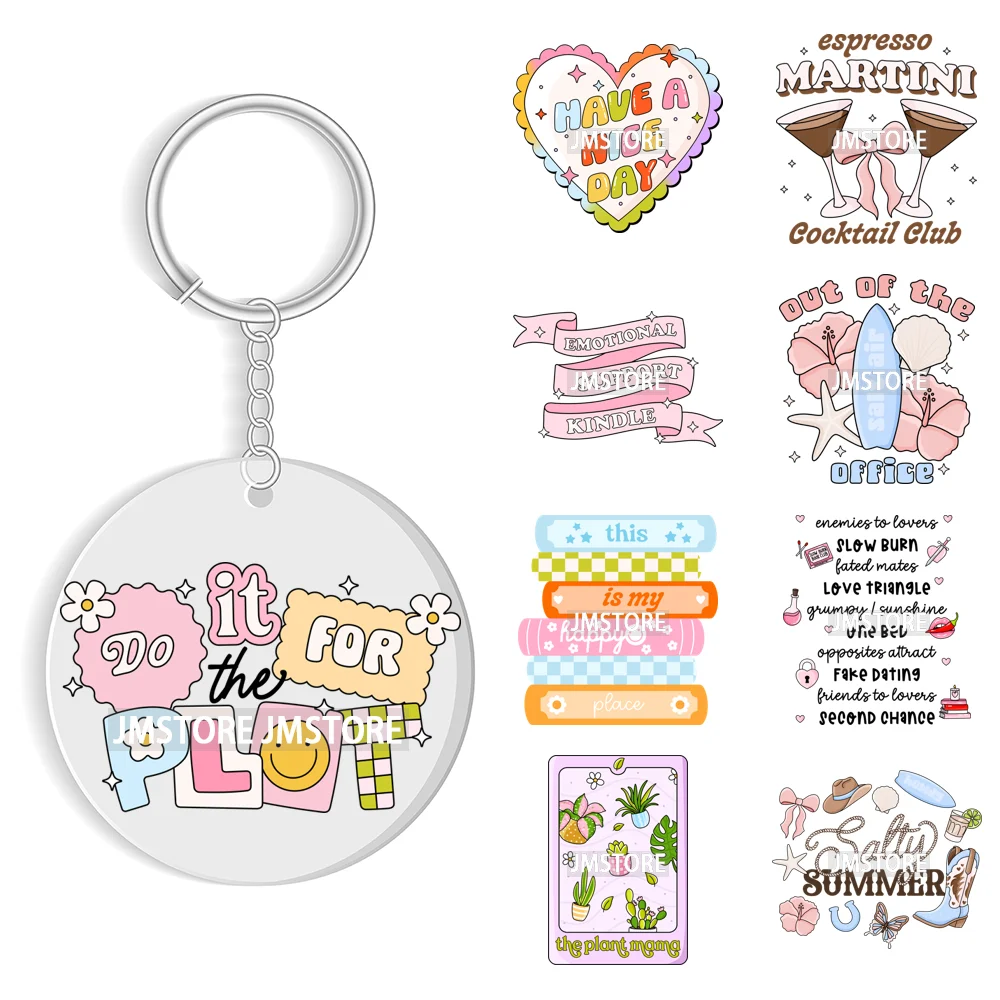 Trendy Bookish Inspirational Quotes UV DTF Decal Round Keychain Ready To Apply WaterProof Transfer Stickers For Circle Keychain