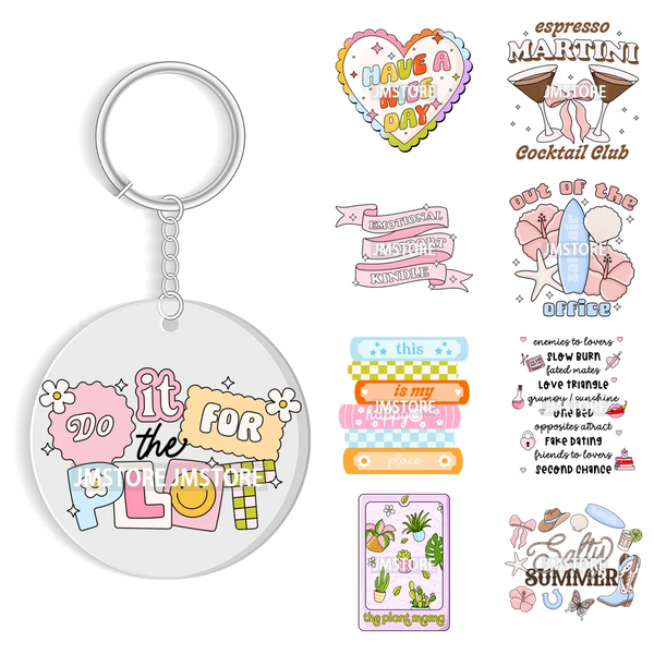 Trendy Bookish Inspirational Quotes UV DTF Decal Round Keychain Ready To Apply WaterProof Transfer Stickers For Circle Keychain
