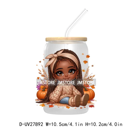 Autumn Chibi Super Cute Black Baby Girl UV DTF Transfer Stickers Decals For Libbey Cold Cups Mugs Tumbler Waterproof Afro Kids