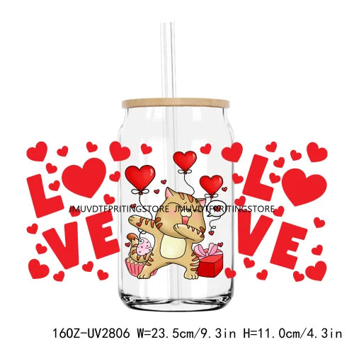 Cute Animal Couple Valentine Day UV DTF Sticker For 16OZ Libbey Glass Cup Can Wrap Transfer Sticker Custom Labels DIY Logo