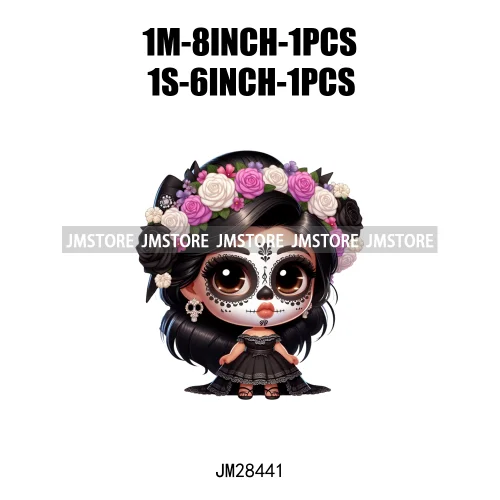 Diy Dia De Los Muertos Sugarskull Calavera Day Of The Dead Catrina Floral Princess Iron On DTF Transfers Stickers For T-shirts