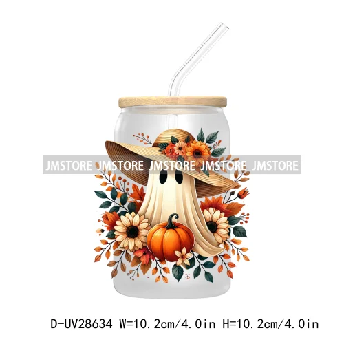 Happy Fall Autumn Pumpkins Season UV DTF Transfer Stickers Decals For Libbey Cold Cups Mugs Tumbler Waterproof Labels Boho Ghost