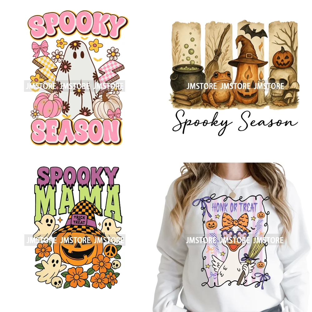 Ghost Spooky Mama Season Trick or Treat Coquette Bow Halloween Iron on DTF Washable Transfer Sticker Ready to Press for Clothing