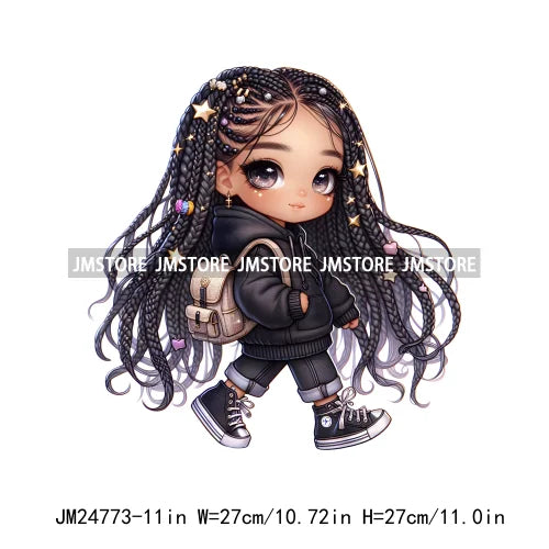 Washable Fashion Dreadlocks Cozy Casual School Chibi Girls Designs Iron On Heat Press DTF Transfer Stickers For Clothing Bags