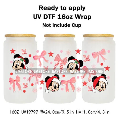 Christmas Mouse Cartoon Charater Girly UV DTF Cup Wrap Ready To Apply Transfer Stickers Durable For 16OZ Libbey Glass Can Bottle