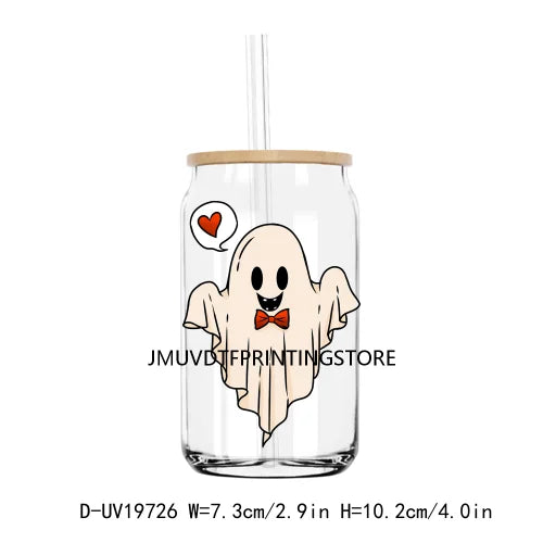 Spooky Ghost With Hearts Valentines Day UV DTF Transfers Stickers Decals For Libbey Cold Cups Mugs Tumbler Waterproof DIY Logo