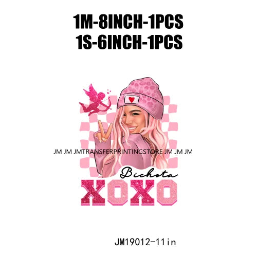 Fashion Pink Beautiful Girls Bichota XOXO Cupid Vibes Happy Valentines Day DTF Heat Transfer Stickers Ready To Press For Clothes