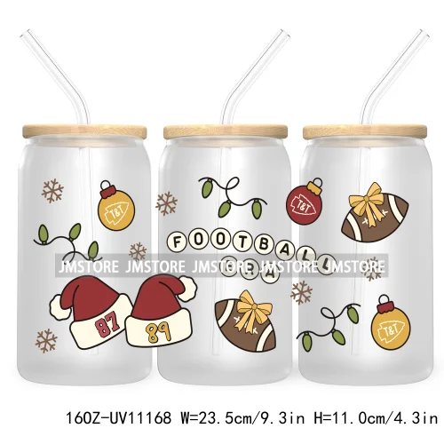 Gingerbread Coquette Bow Christmas Tree 16OZ UV DTF Cup Wrap Waterproof Transfer Stickers For Libbey Glass Can Candy Cane Bow