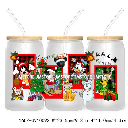 Mouse Christmas Cartoon Friends 16OZ UV DTF Cup Wrap Transfer Stickers Princess Custom Labels Waterproof For Libbey Glass Can