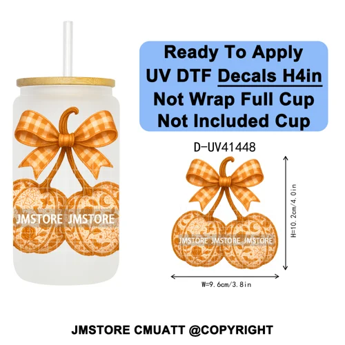 Highland Cow Horror Character Coquette Pumpkin UV DTF Decals Ready To Apply Durable Transfer Stickers For 16OZ Libbey Glass Can