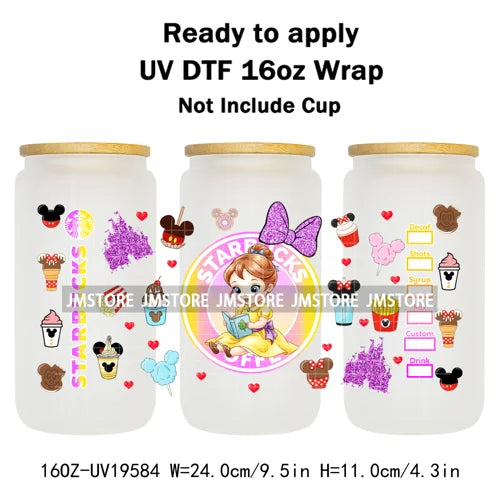 Coquette Bow Baby Toddler Princess UV DTF Cup Wraps Ready To Apply Transfer Stickers For 16OZ Libbey Glass Can Mug Faux Glitter