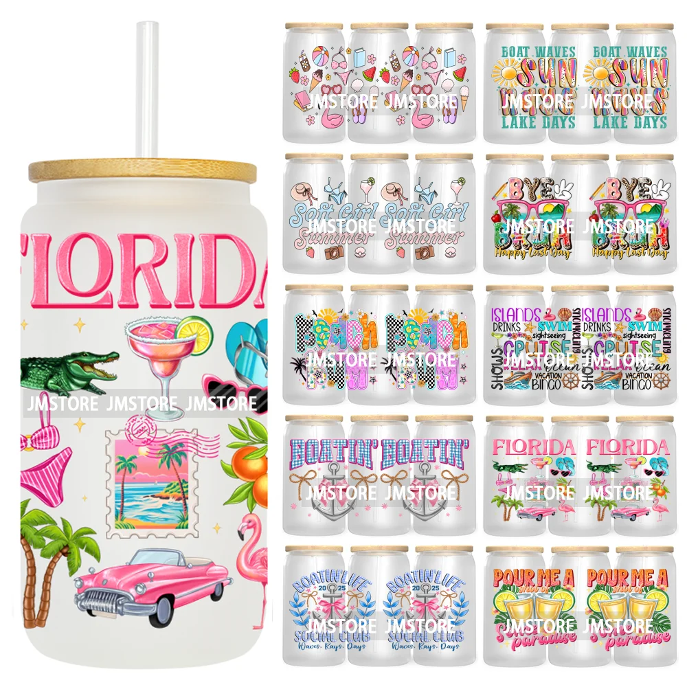 Coquette Bow Florida Softgirl Summer Trip  UV DTF Wraps Transfer Sticker Custom High Quality For 16OZ Libbey Glass Can Tumbler