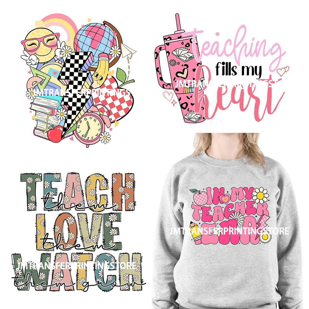 In My Teacher Era Teach Love Watch Logos Teacher Word Teaching Fills My Heart Teacher's Day DTF Transfer Stickers For Hoodies