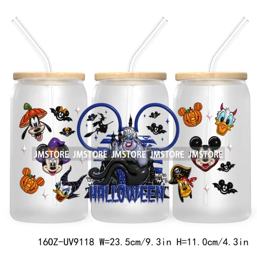 3D Halloween Princess UV DTF Sticker For 16OZ Libbey Glass Cup Can Wrap Transfer Stickers Custom Labels DIY Logo Bats Pumpkin