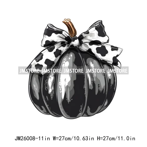 Colorful Gothic Girly Halloween Black Pumpkin Coquette Bow Decasl DTF Iron On Transfers Stickers Ready To Press For T-shirt Bags