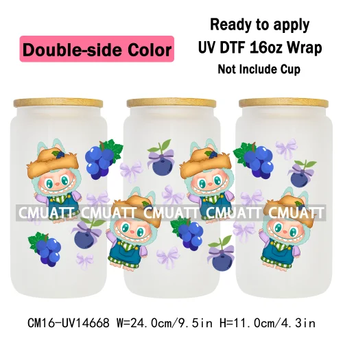 Double Sided Color UV DTF Cup Wraps 16OZ Wholesale Custom Bulk Waterproof Cartoon Cute Monster Coquette Bow DIY Craft Mug Glass