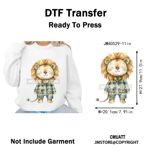 Cute Nursery Sleepy Baby Safari Jungle Animals in Pajamas Love Iron on DTF Washable Transfers Sticker Ready to Press for Clothes