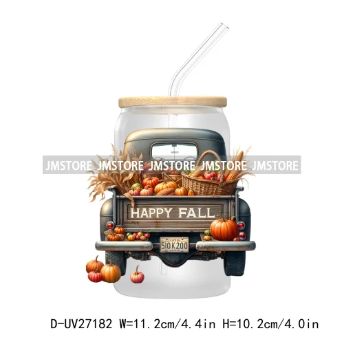 Happy Fall Autumn Pumpkins Season UV DTF Transfer Stickers Decals For Libbey Cold Cups Mugs Tumbler Waterproof Labels Boho Ghost