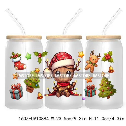 Cute Baby Horror Characters Christmas Season 16OZ UV DTF Cup Wrap Transfer Stickers Durable Waterproof Logo For Libbey Glass Can