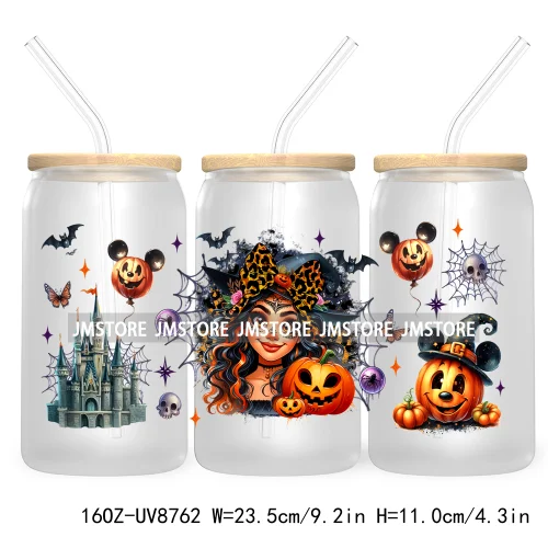 Halloween Leopard Cartoon Princess 16OZ UV DTF Cup Wrap Transfer Sticker Custom Labels Waterproof Logo For Libbey Glass Can Fall