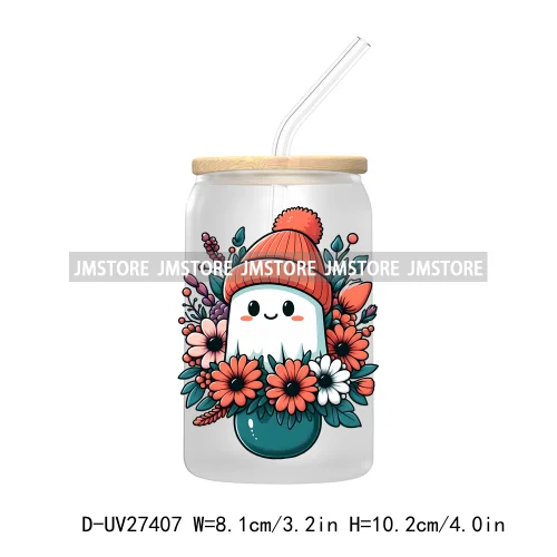 Cute Bougie Ghost Boo Halloween UV DTF Transfer Stickers Decals For Libbey Cold Cup Mug Tumbler High Quality Fall Pumpkin Season