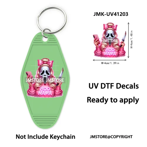 Scary Movie Character Bad Mama Boo Mom UV DTF Motel Keychain Wraps Ready To Apply Waterproof High Quality Hotel Keychain Decals