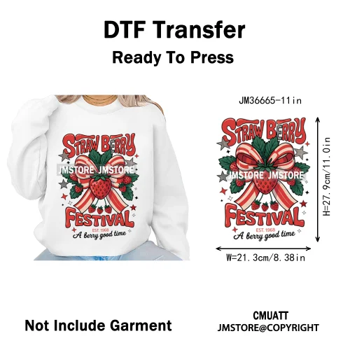 Boho Coquette Floral Strawberry Festival Vibes Summer Fruit Iron on DTF Thermal Transfer Sticker Ready to Press for Clothes Bags