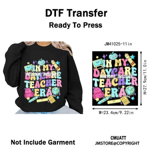 Daycare Teacher Life Inspire Love School Childcare Quotes Iron on Washable DTF Transfer Stickers Ready to Press for T-shirts Bag