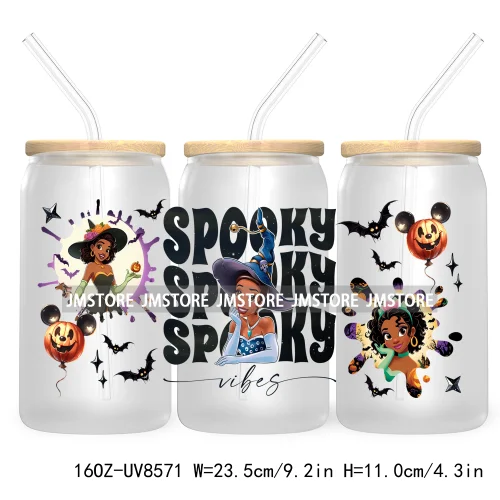 Spooky Vibes Halloween Princess 16OZ UV DTF Cup Wrap Transfer Stickers Custom Label Durable Waterproof Logo For Libbey Glass Can