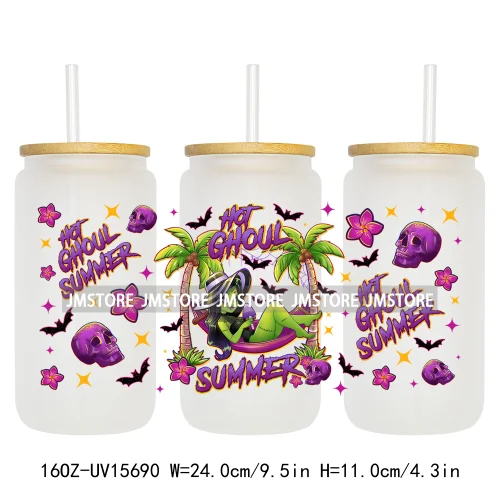 Hot Ghoul Summer Spooky Halloween 16OZ UV DTF Cup Wraps Ready To Apply Waterproof Transfer Stickers For Libbey Glass Can Tumbler