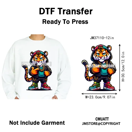 12in Cartoon Graffiti Streetwear Tiger Bunny Animal King Hip Hop Poster Iron on DTF Transfer Stickers Ready to Press for Hoodies