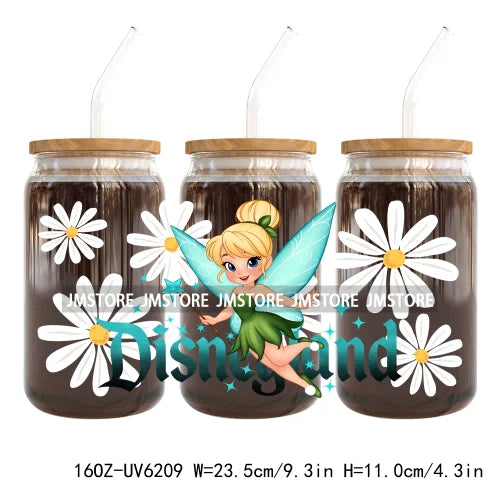 Cartoon Princess Coffee UV DTF Sticker For 16OZ Libbey Glass Cup Can Wrap Transfer Sticker Custom Print DIY Logo Magical Kingdom