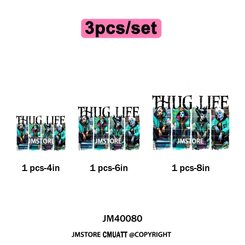 Old School Halloween Horror Movie Killer Bad Queen Thug Life Iron on DTF Washable Transfers Stickers Ready to Press for Clothes