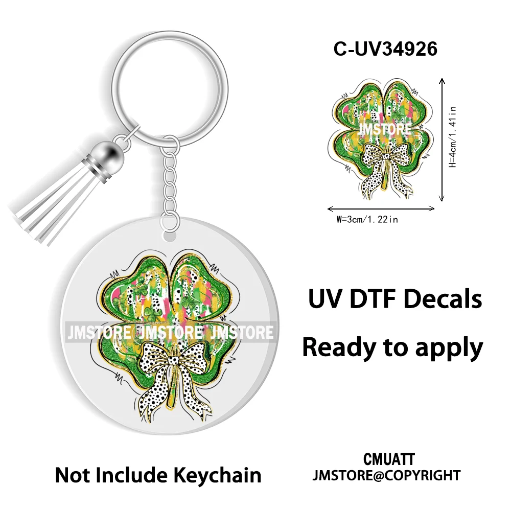 Sparkly Faux Sequin St Patricks Day Coquette Glitter Lucky Charm WaterProof UV DTF Sticker For Round Circle Keychain Keyring