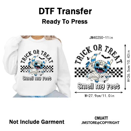 Checkered Trick Or Treat Scary Killer Character Halloween Vibes Iron on DTF Washable Transfer Sticker Ready to Press for Hoodies