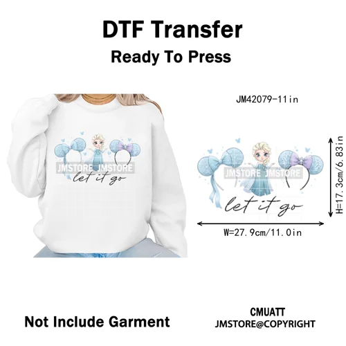 Cute Girls Coquette Magic Kingdom Mouse Ears Cartoon Quotes Iron on DTF Washable Transfers Stickers Ready to Press for T-shirts