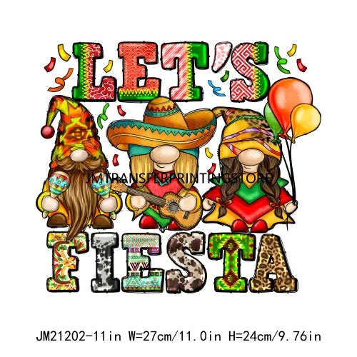 Let's Fiesta Love Mexico Cinco De Mayo La Mama Chingona Design Decals Mamacita Pinata Gnomizes DTF Transfer Stickers For T-shirt