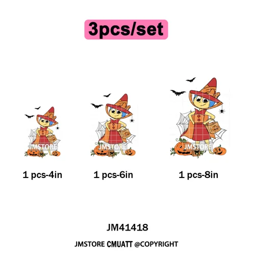 Funny Cartoon Movie Character Halloween Pumpkin Coquette Iron on DTF Washable Heat Transfer Stickers Ready to Press for Clothes