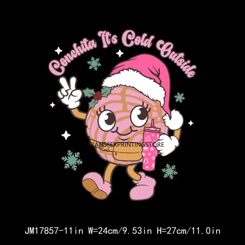 Latin Mexican Culture Cold Peel Patches Iron On Tis The Season Abuelita Conchita Pan Dulce DTF Transfer Sticker For Clothing Bag