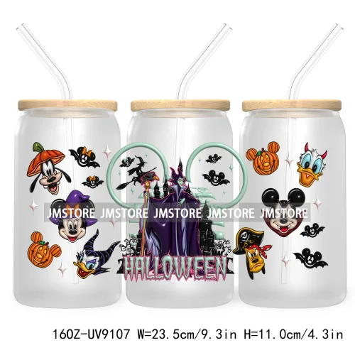 3D Halloween Princess UV DTF Sticker For 16OZ Libbey Glass Cup Can Wrap Transfer Stickers Custom Labels DIY Logo Bats Pumpkin