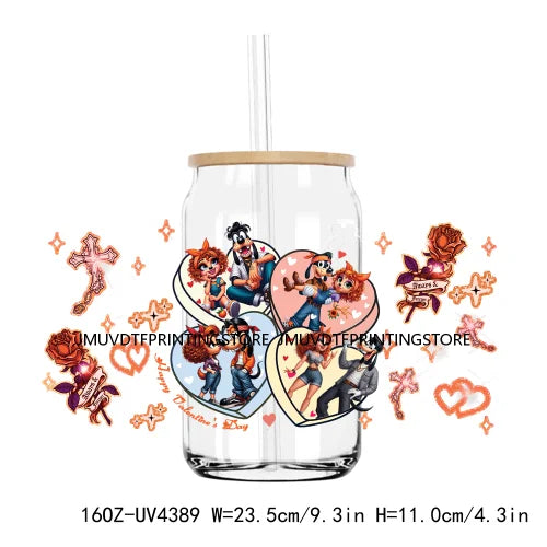 Chicano Cartoon Mouses Couple Valentine 16OZ UV DTF Cup Wrap Transfers Stickers Custom DIY Waterproof Logo For Libbey Glass Can