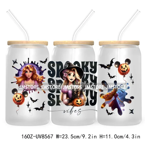 Spooky Vibes Halloween Princess 16OZ UV DTF Cup Wrap Transfer Stickers Custom Label Durable Waterproof Logo For Libbey Glass Can