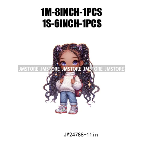 Washable Fashion Dreadlocks Cozy Casual School Chibi Girls Designs Iron On Heat Press DTF Transfer Stickers For Clothing Bags